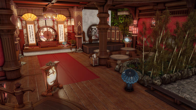 The downstairs seating area. Shows are performed occasionally on the stage, including martial arts demonstrations from the staff.